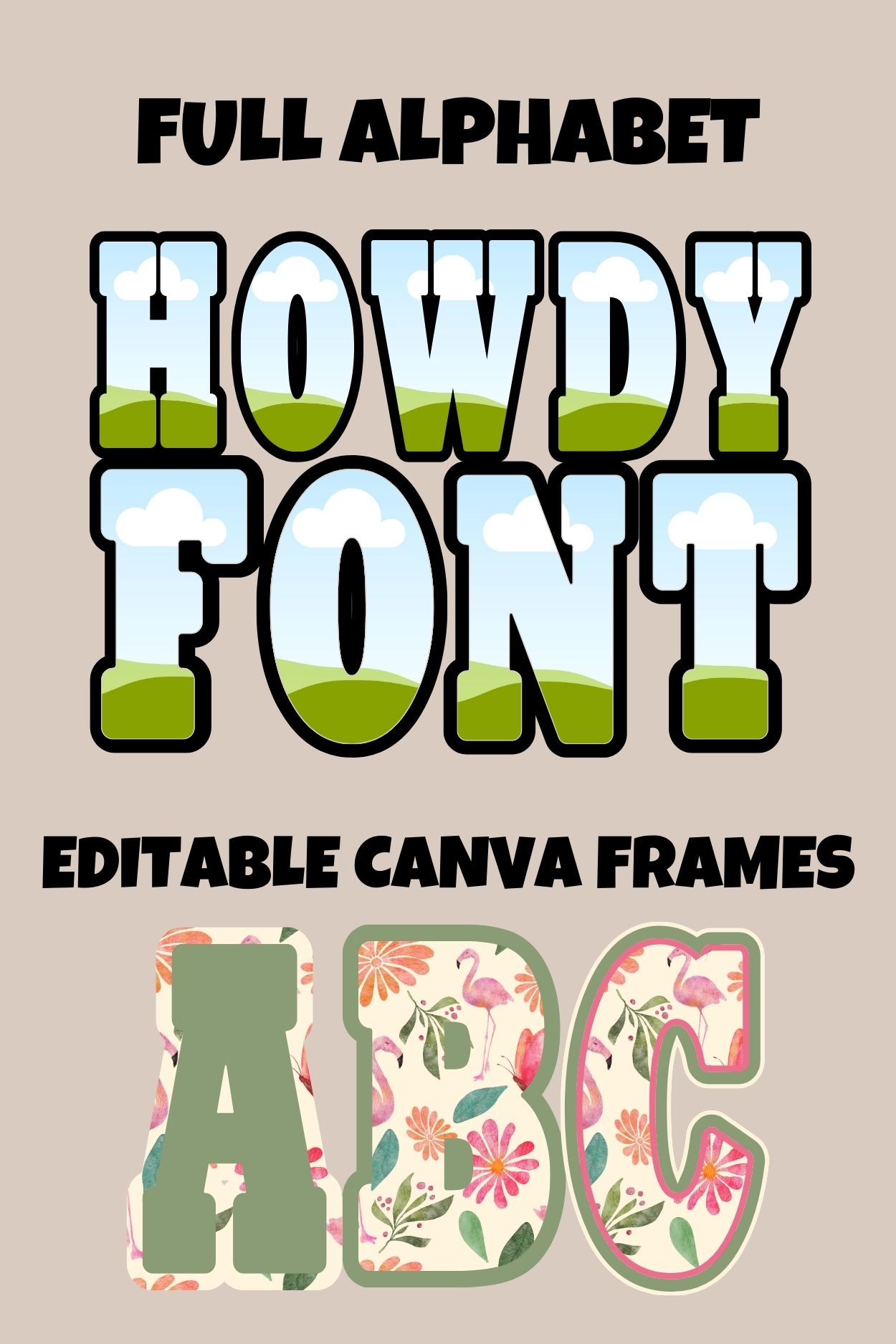Trendy Western Style Canva Frames, Editable Cowgirl Font Template