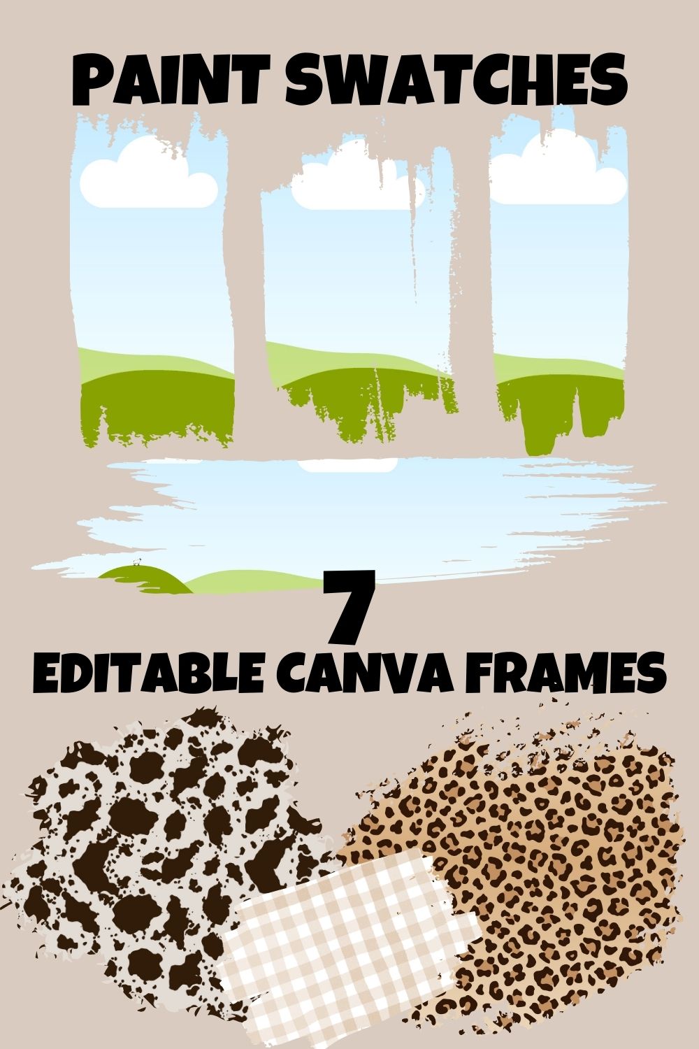 Paint Swatch Canva Frame Bundle, 7 abstract grunge Frames, Brush Stroke Canva Frame, Bestselling Design Canva Template, Retro Brushstroke