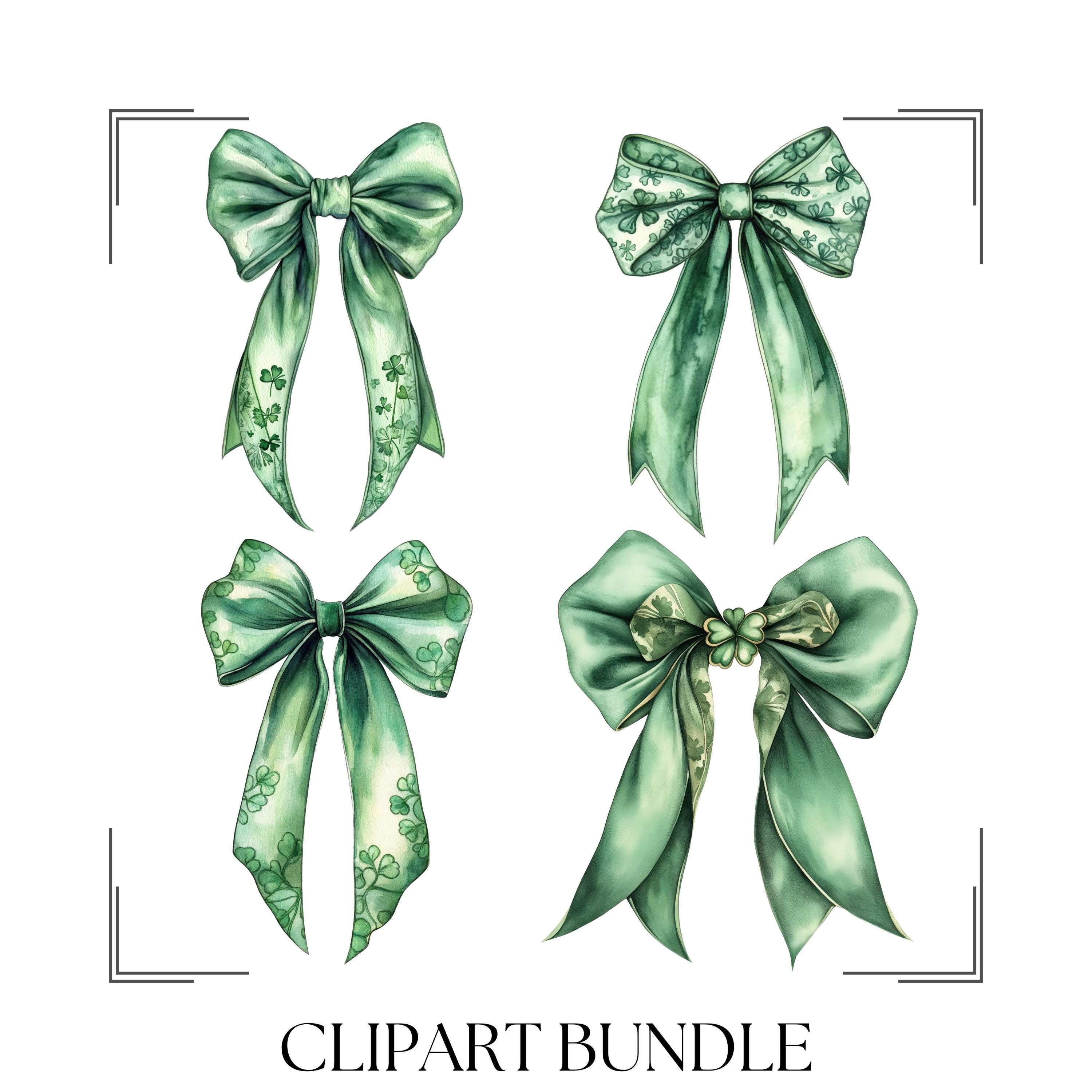 Shamrock Bow Clipart Bundle: Watercolor St Patrick's Day Bows