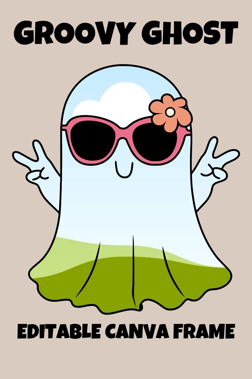 Groovy Ghost Canva Frame, Cute and Spooky Editable Ghost Template