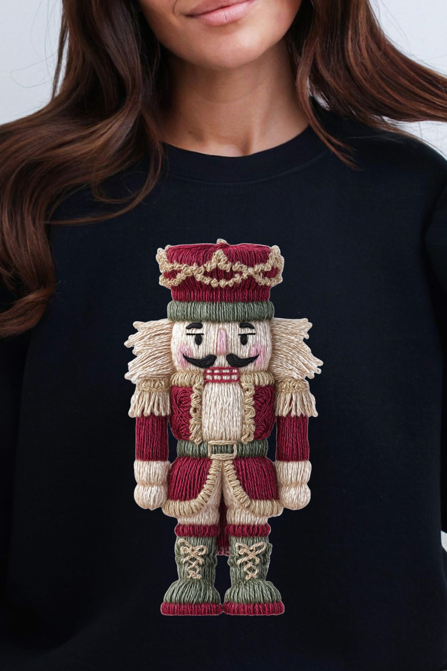 Yarn Nutcracker PNG | Cozy Knitted Christmas Design | Red & Green Holiday Sublimation File | Trendy POD Clipart