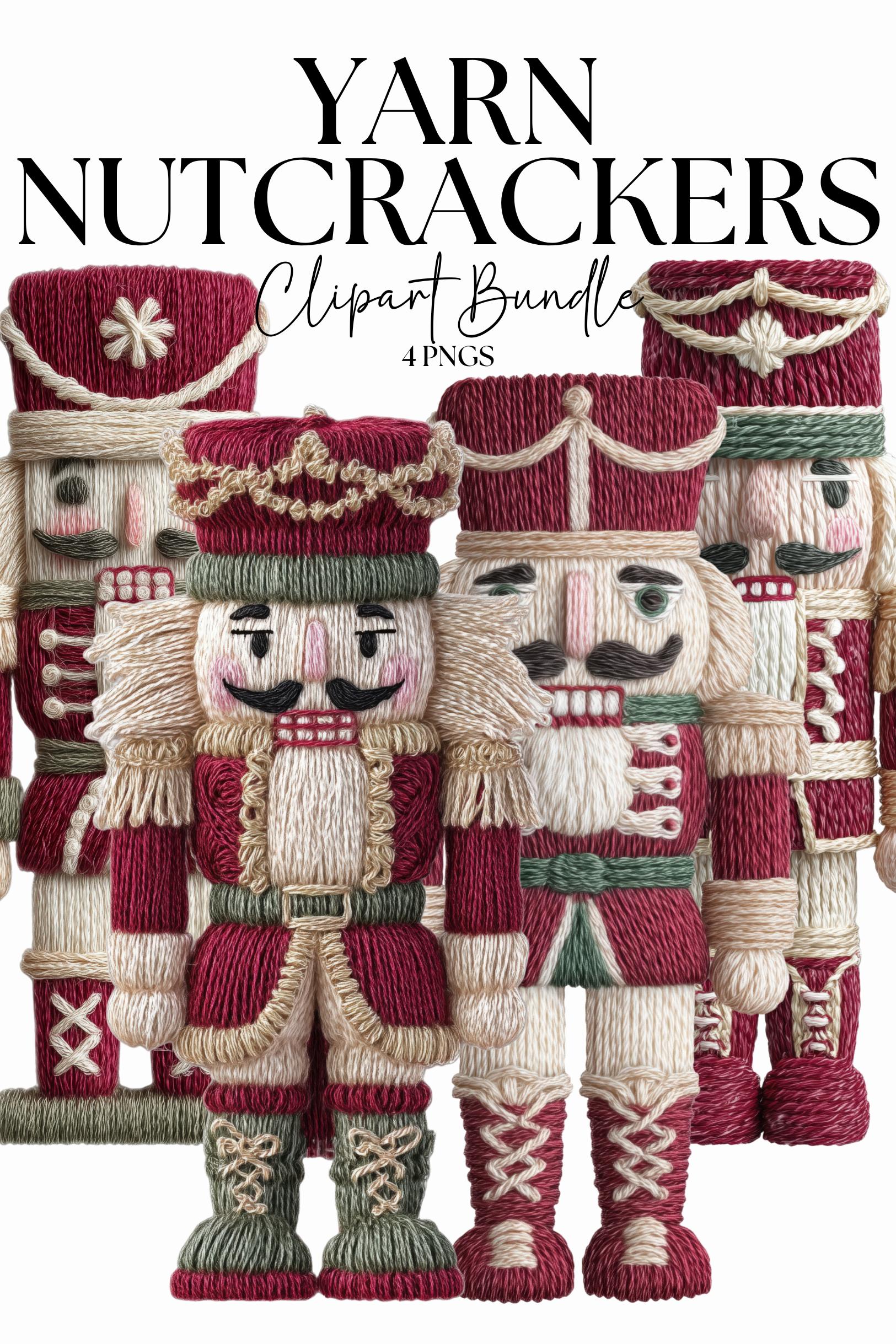 Yarn Nutcracker Clipart Bundle | Cozy Knitted Christmas PNGs | Red & Green Fiber Art Holiday Clipart | 4 Nutcracker Designs