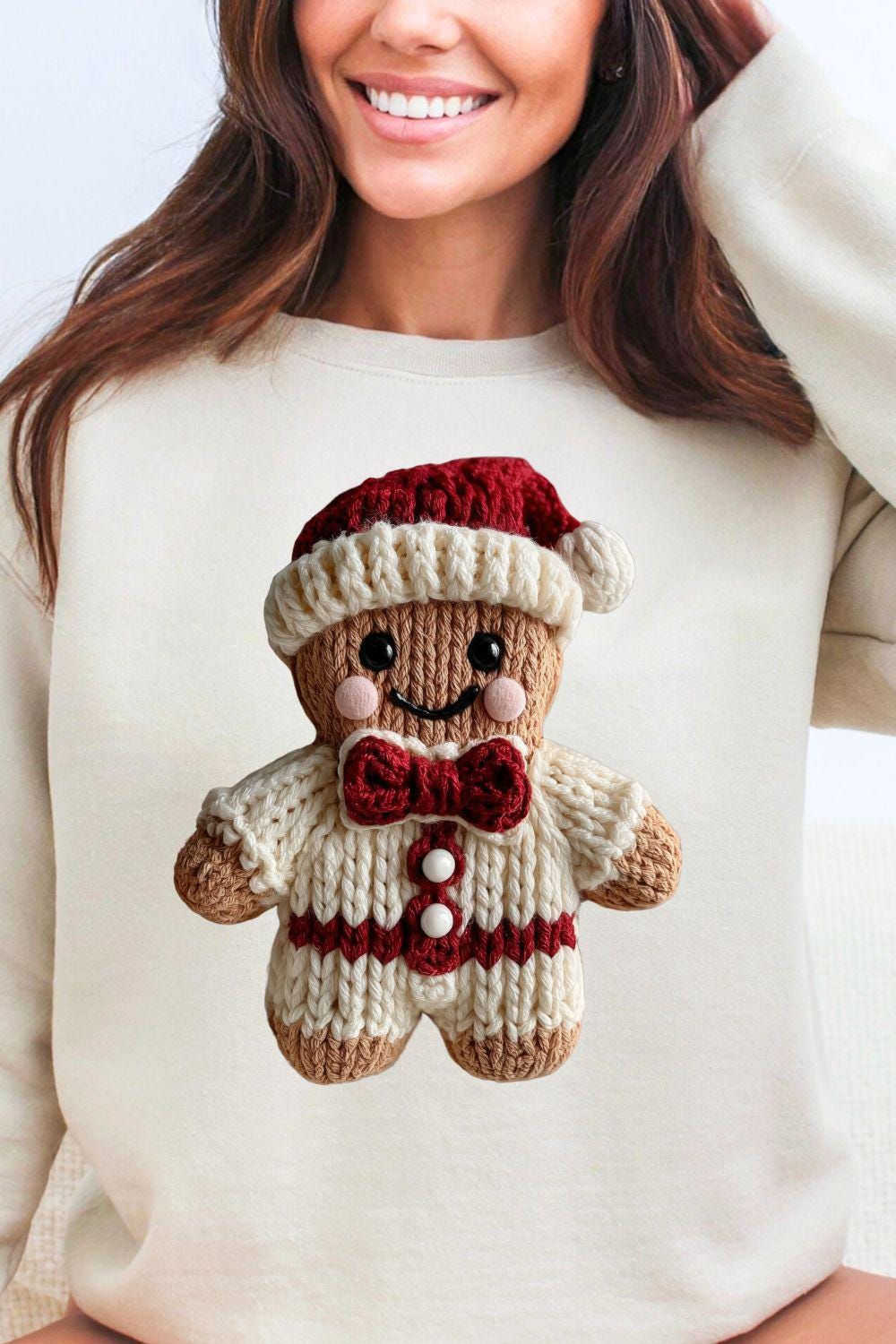 Knitted Gingerbread Man PNG | Cozy Christmas Shirt Design | Chunky Yarn Holiday Sublimation Winter for Gifts | Trending X-Mas POD design