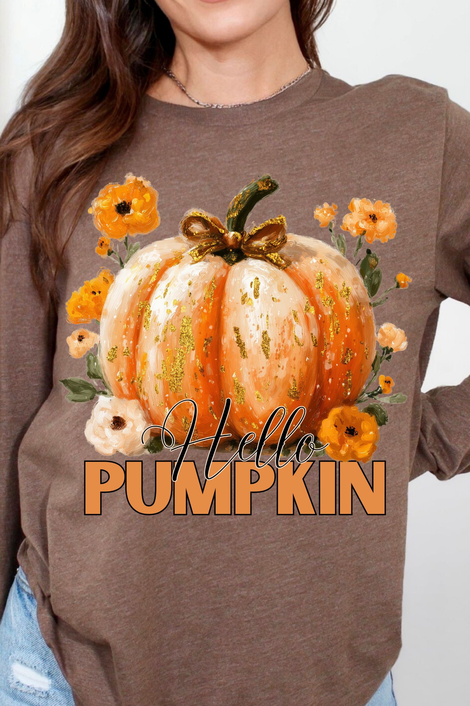 Hello Pumpkin PNG | Fall Shirt Sublimation Design | Glitter Pumpkin Clipart | Cozy Autumn Printable | Thanksgiving Fall PNG