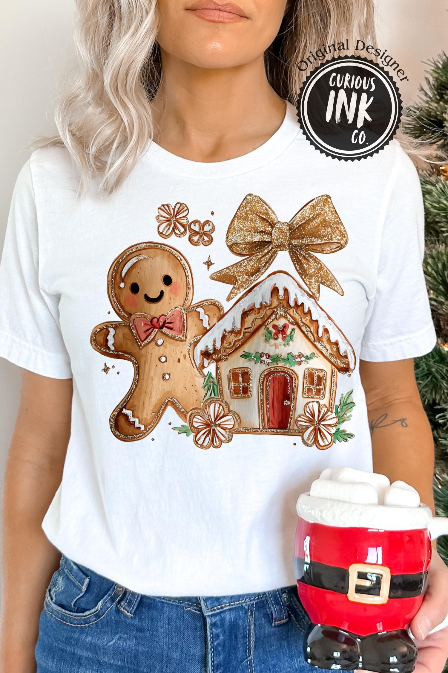 Gingerbread House PNG | Cute Christmas Cookie Sublimation Design | Cozy Holiday Baking Art | Festive Glitter Bow Xmas POD File