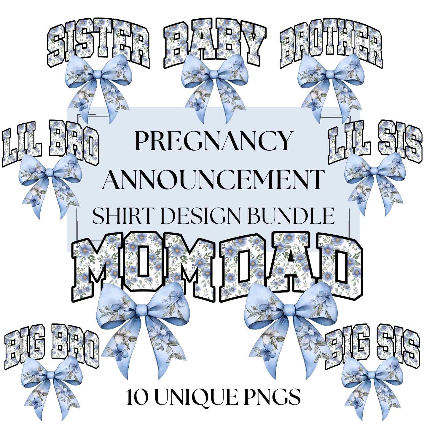 Floral Pregnancy Announcement Shirt PNG Bundle: Matching Family Design