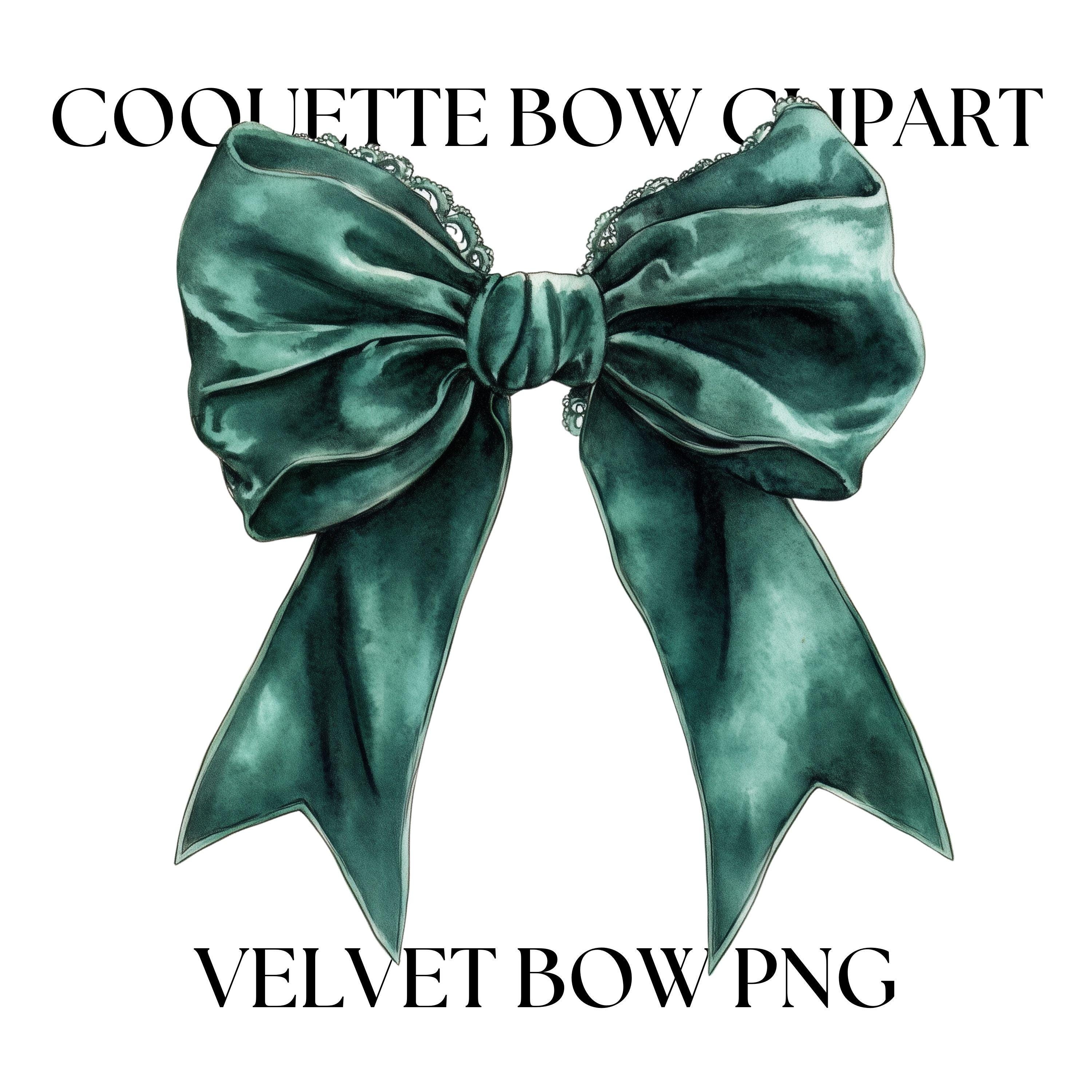Green Velvet Coquette Bow Clipart: Christmas Ribbon (PNG)
