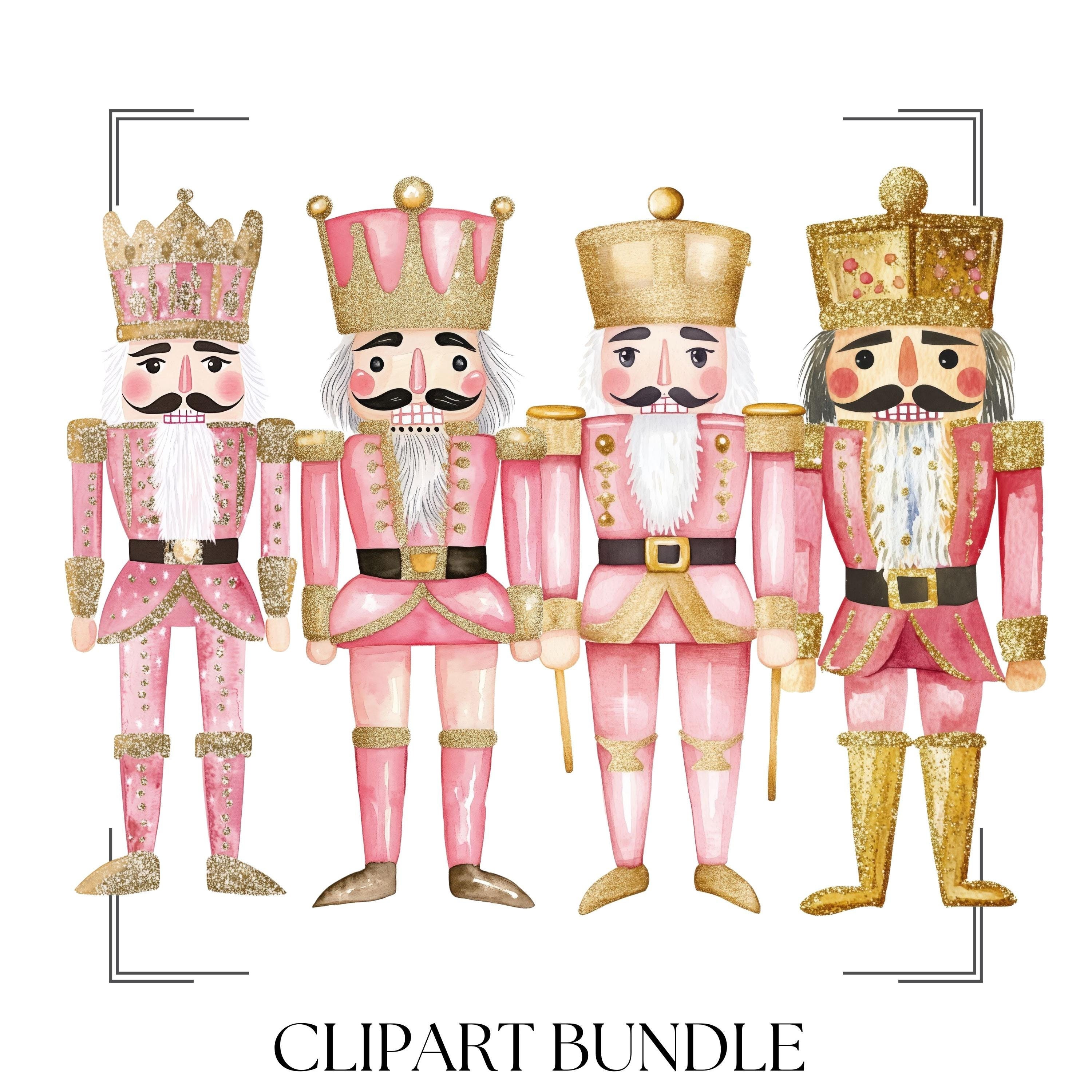 Pink & Gold Nutcracker Watercolor Clipart Bundle