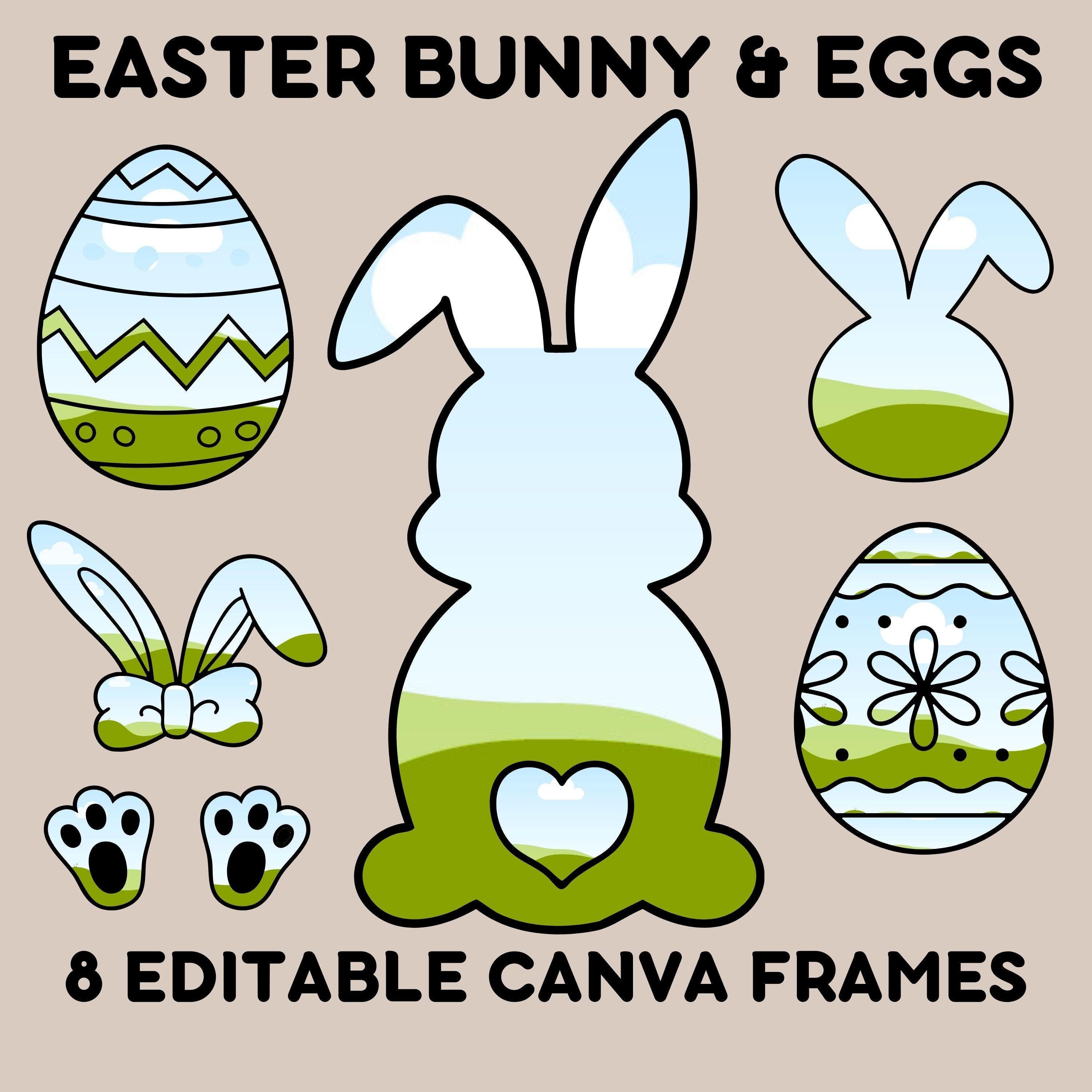 Cute Easter Canva Frame Bundle, Coquette Bunny with Bow Canva Frame, Drag and Drop Easter Canva Template, Custom Easter Clipart Doodle Bunny