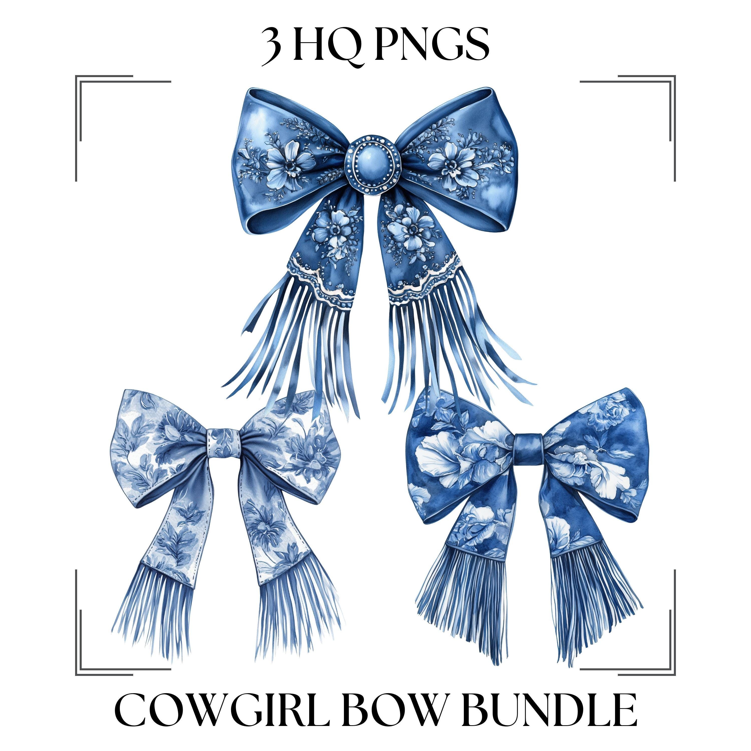Coastal Cowgirl Bow PNG Bundle: Blue Chinoiserie Clipart