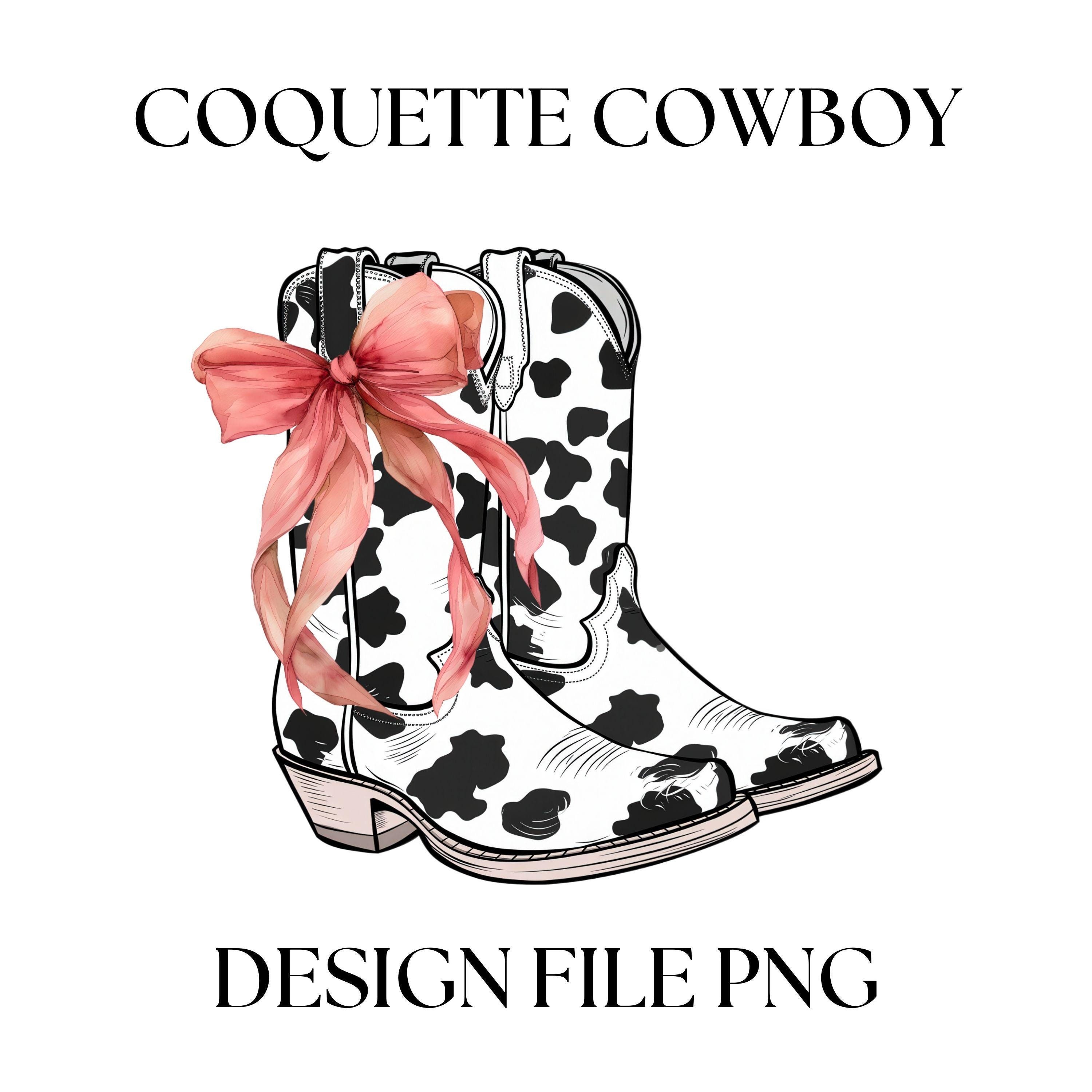 Coquette Cowgirl Boots & Bow PNG: Grandmillennial Sublimation Design