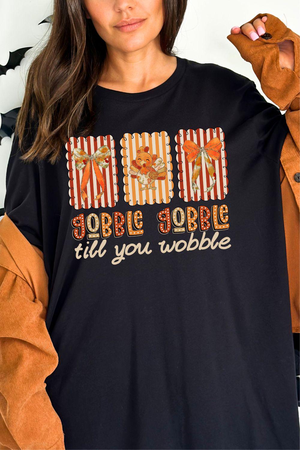 Gobble Gobble Till You Wobble PNG | Retro Thanksgiving Turkey Shirt png | Fall Sublimation Design Striped Doodle Frames | Coquette Thankful