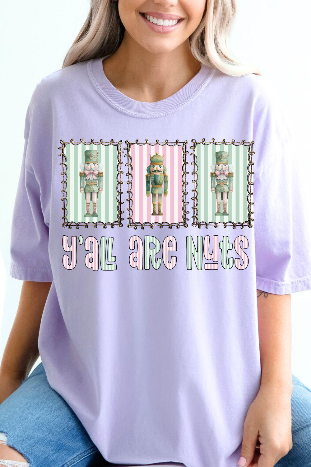 Y’all Are Nuts PNG | Pastel Nutcracker Christmas Clipart | Funny Southern Holiday Sublimation Design for Shirts