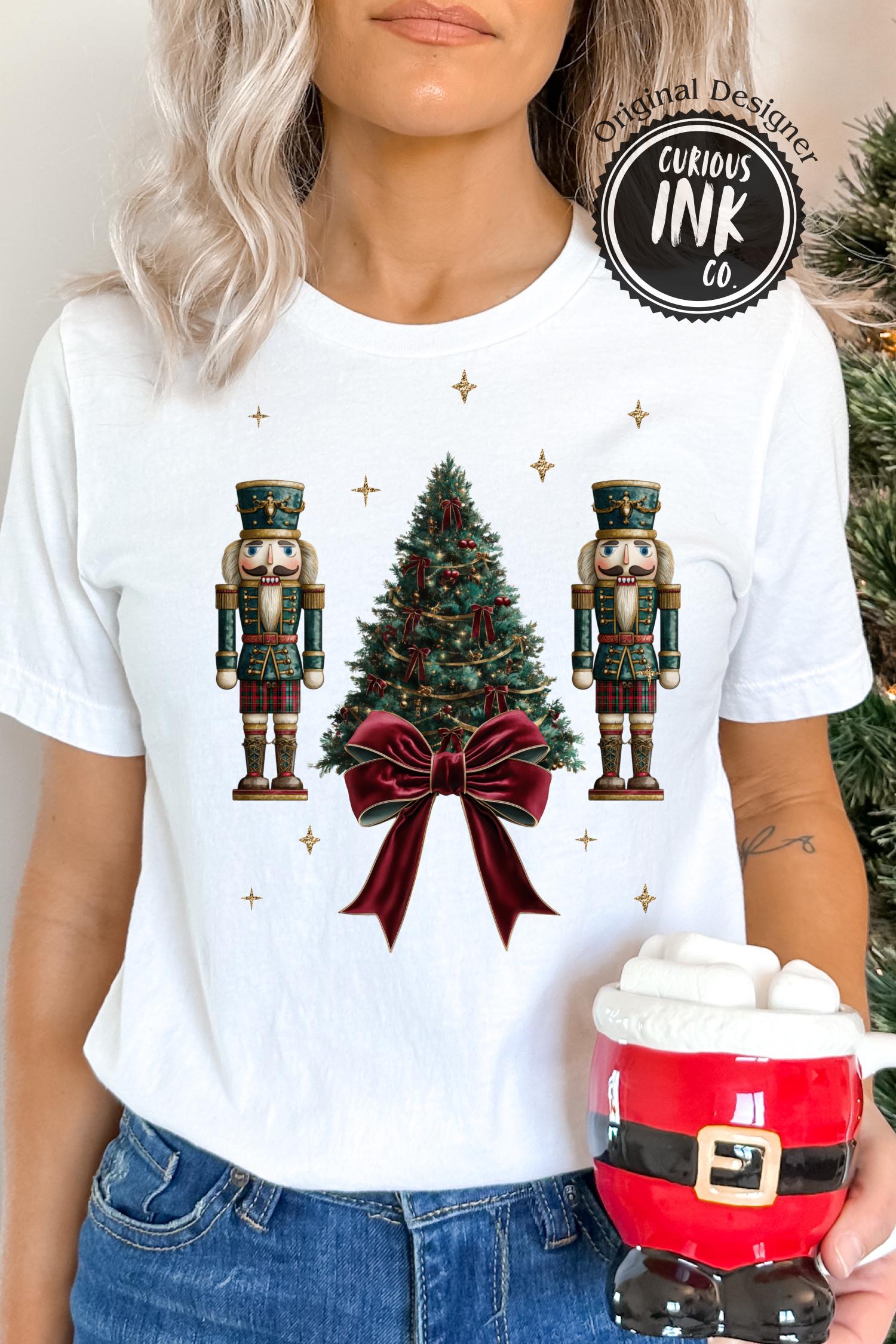 Heritage Nutcracker Christmas PNG | Vintage Tartan Tree and Bow Design | Classic Holiday Decor Sublimation | Traditional Xmas Art