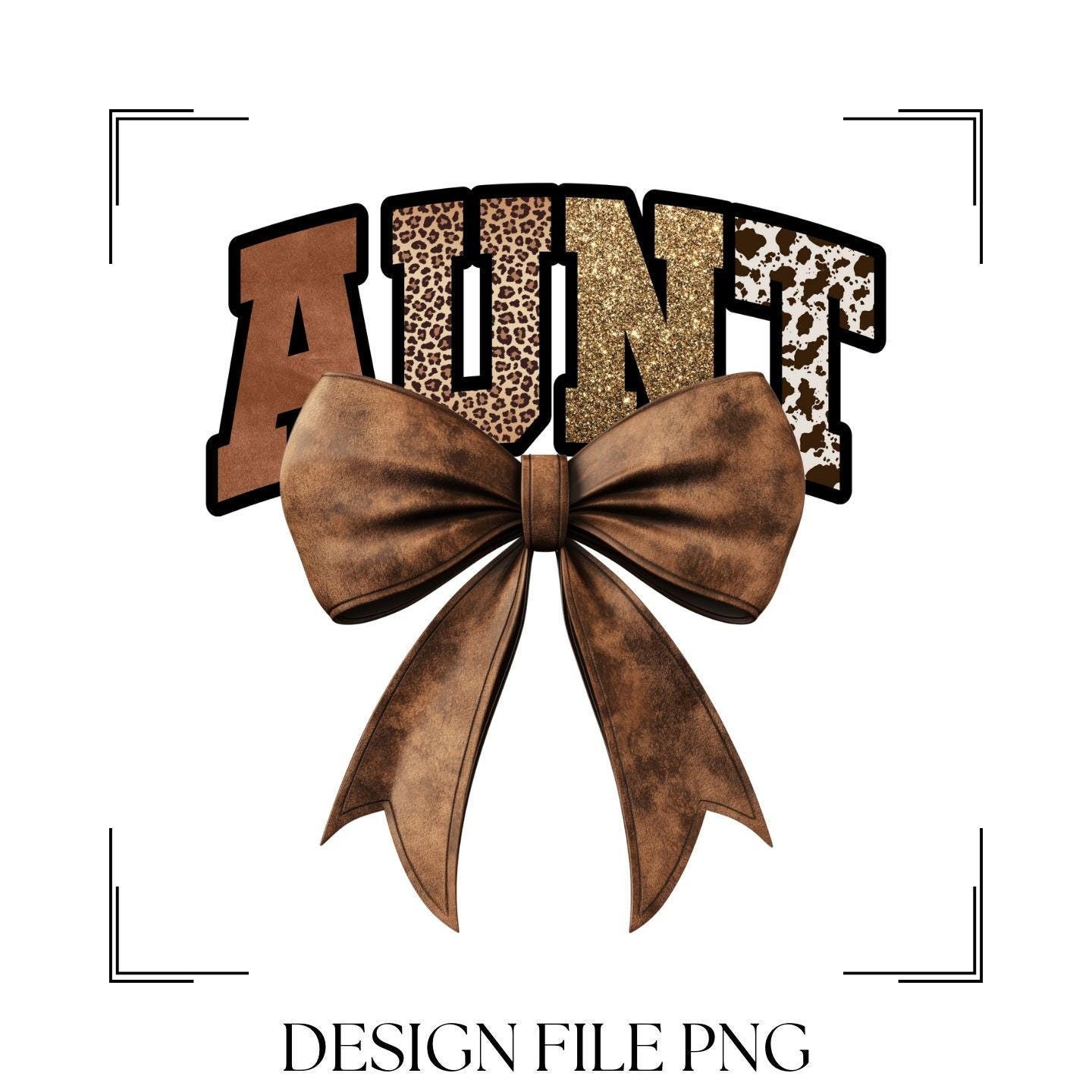 Western Cowgirl Aunt PNG: Leather Bow, Cheetah Glitter