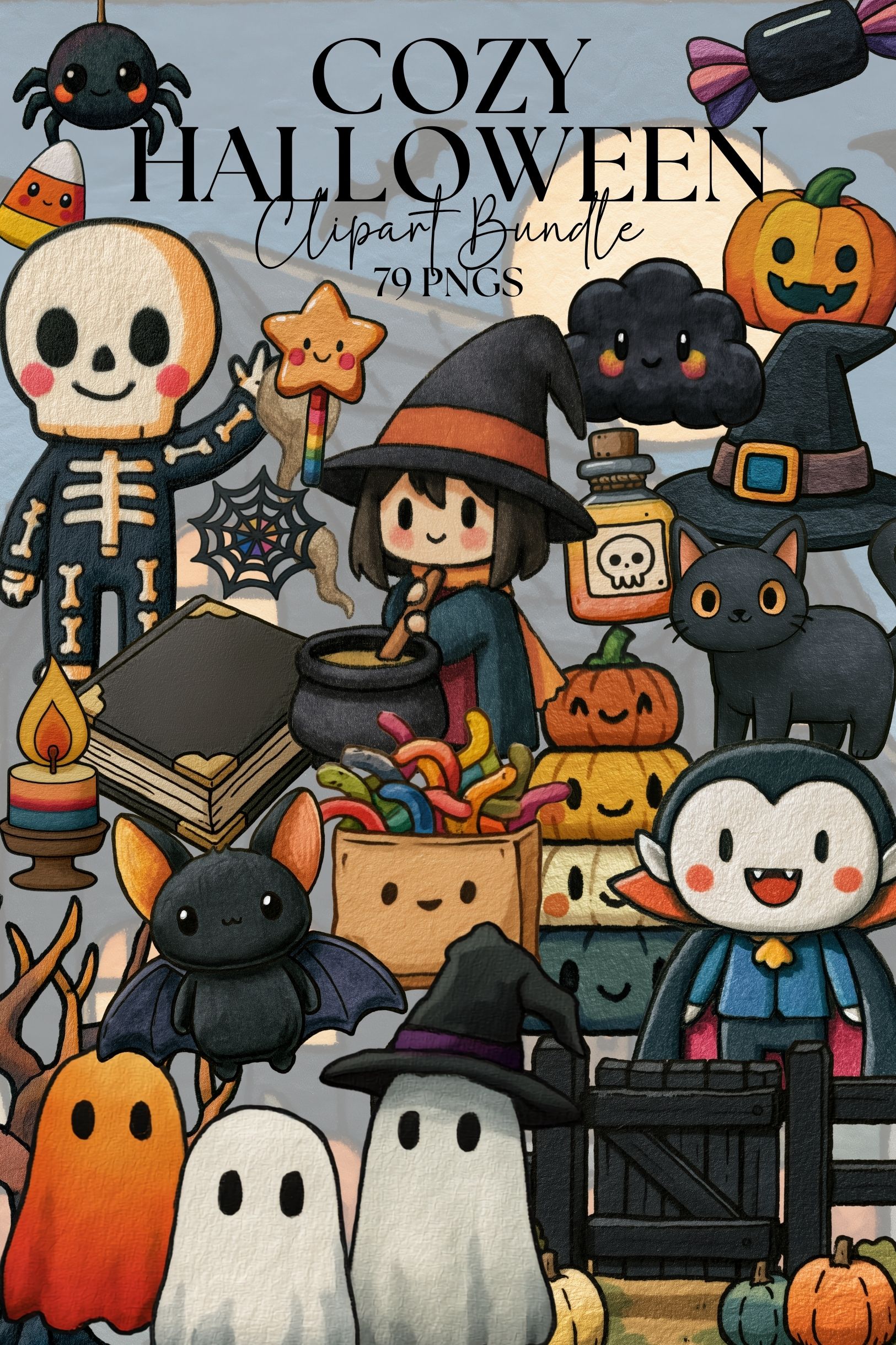 Cozy Halloween Clipart Bundle | Adult Coloring Book themed designs