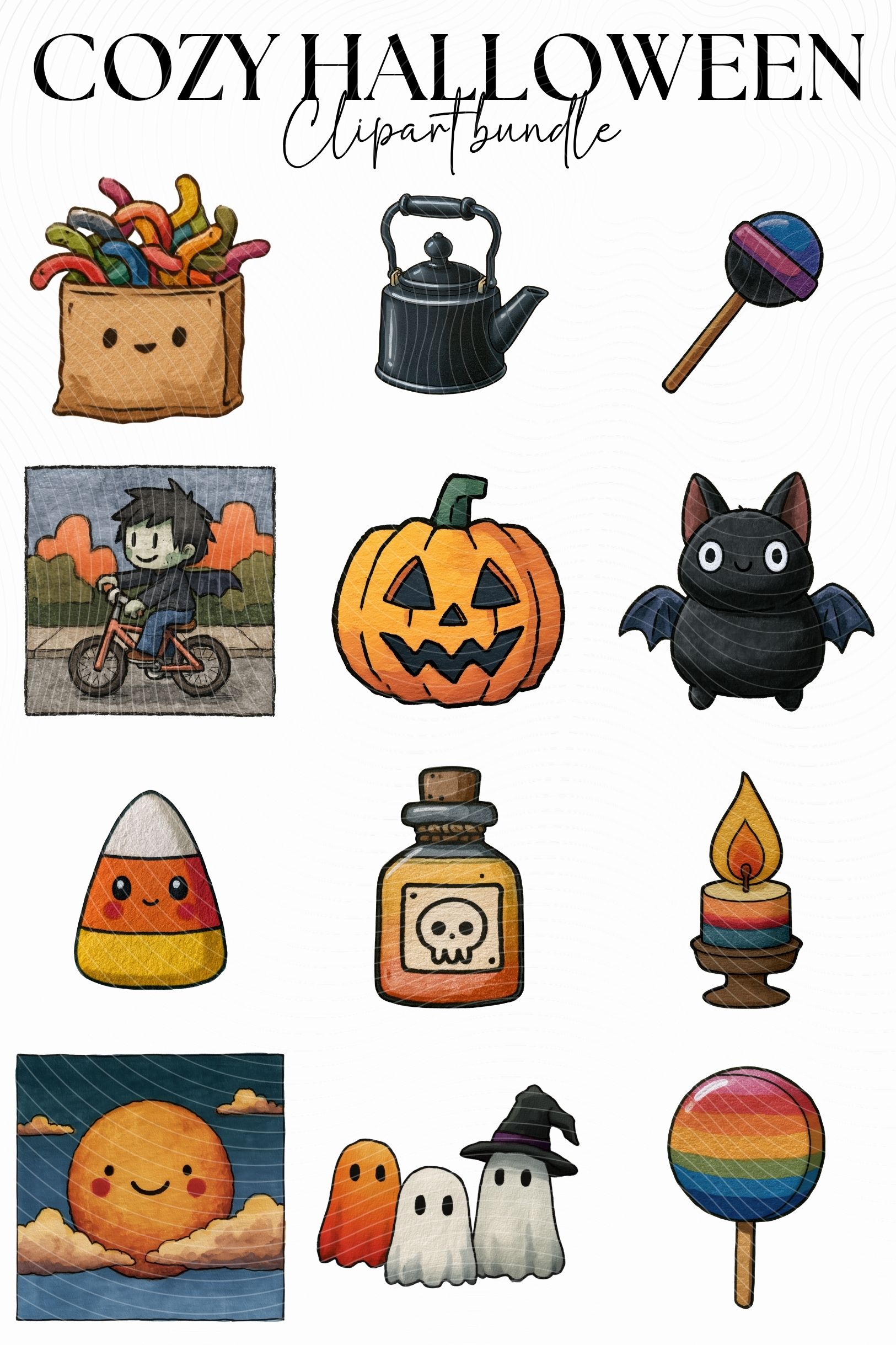 Cozy Halloween Clipart Bundle | Adult Coloring Book themed designs - Image 3