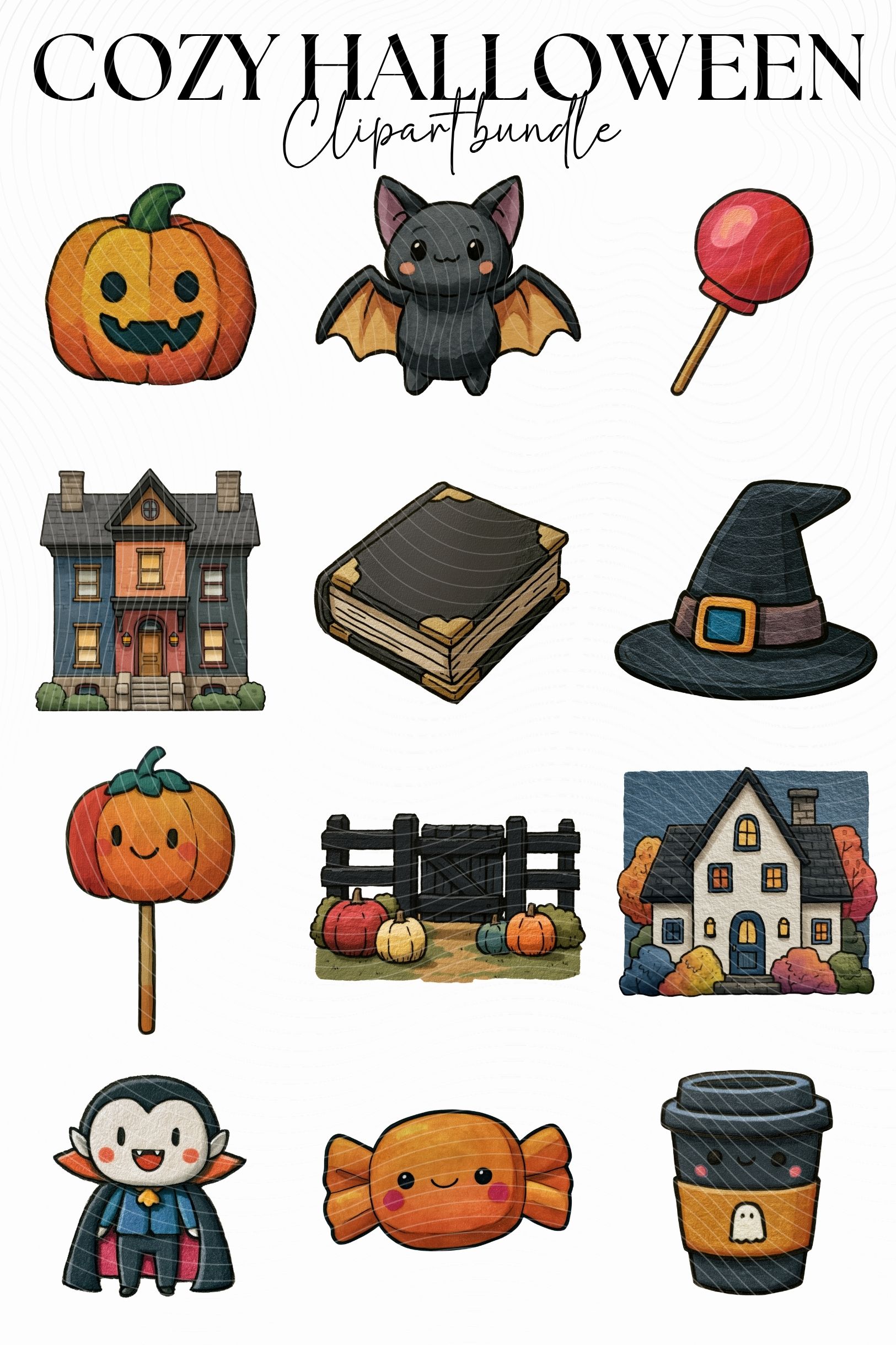 Cozy Halloween Clipart Bundle | Adult Coloring Book themed designs - Image 4