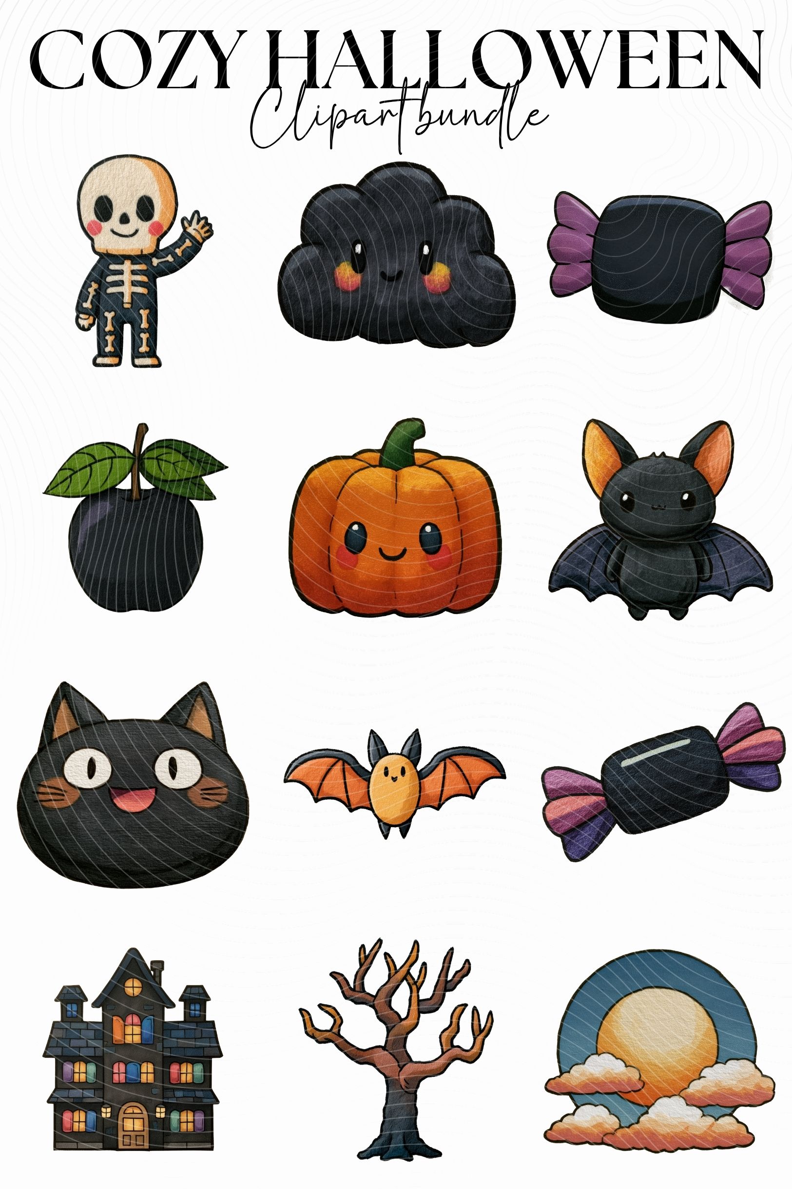Cozy Halloween Clipart Bundle | Adult Coloring Book themed designs - Image 5