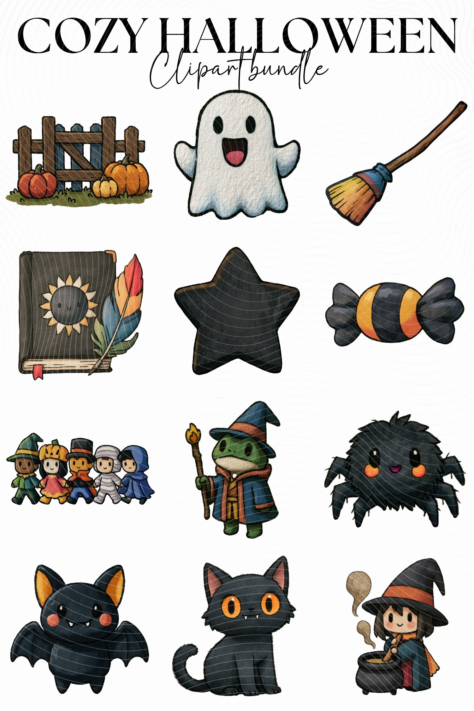 Cozy Halloween Clipart Bundle | Adult Coloring Book themed designs - Image 6