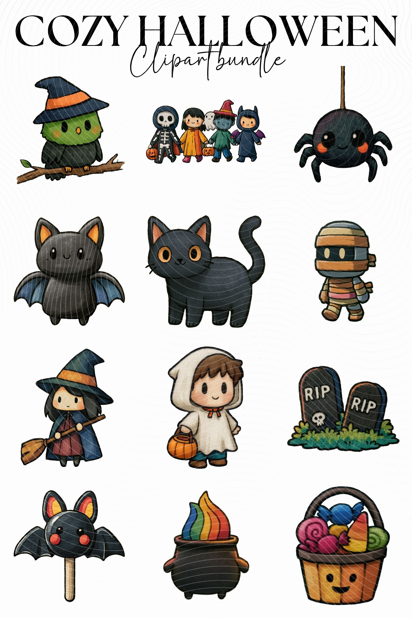 Cozy Halloween Clipart Bundle | Adult Coloring Book themed designs - Image 7