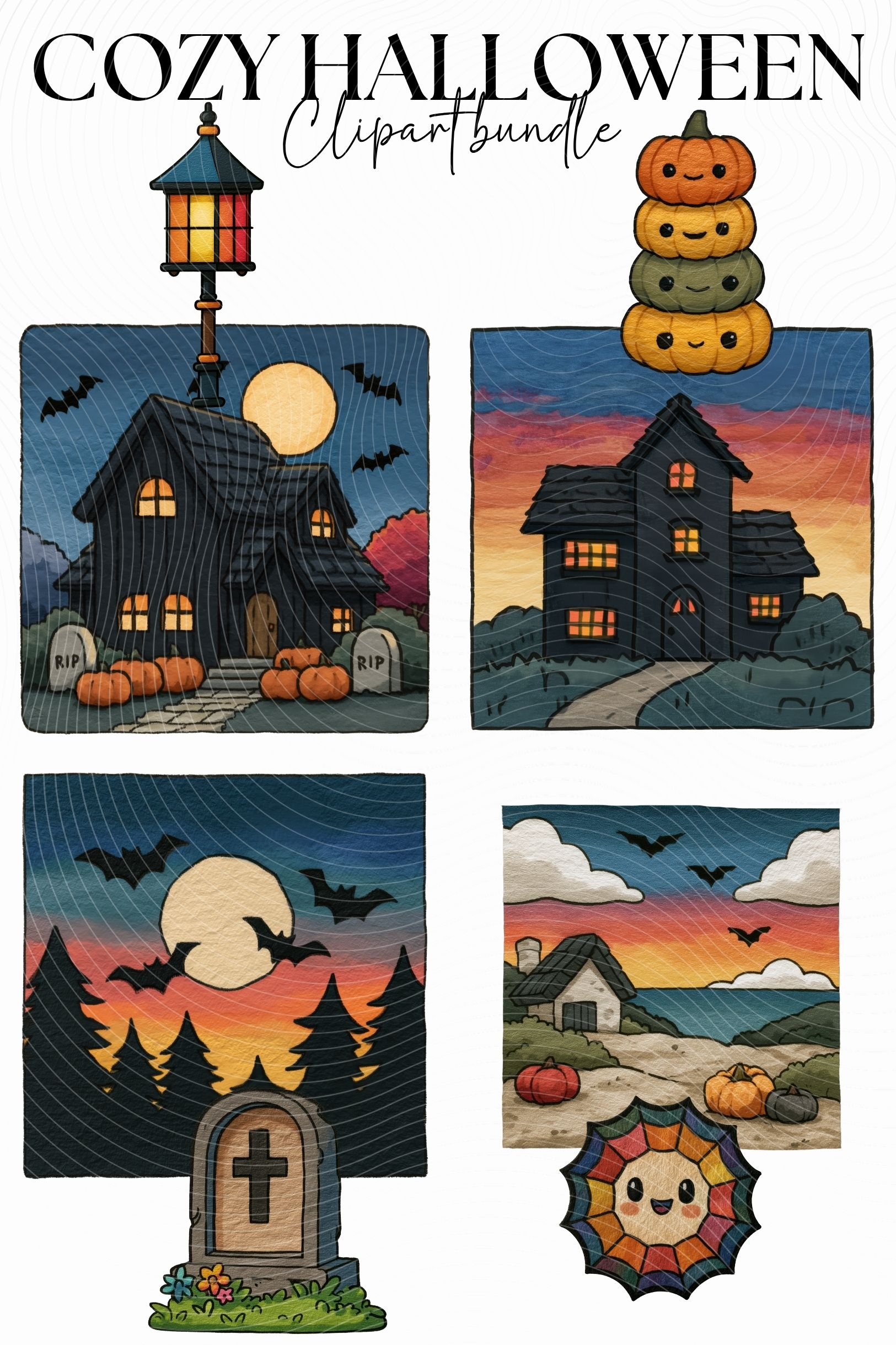 Cozy Halloween Clipart Bundle | Adult Coloring Book themed designs - Image 8