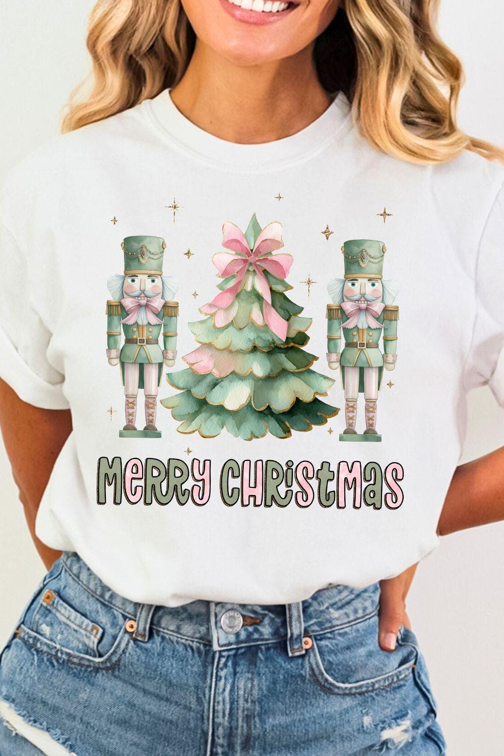 Pastel Nutcracker Christmas PNG | Pink Bow Tree Clipart | Vintage Merry Christmas Sublimation Design for Shirts and Crafts