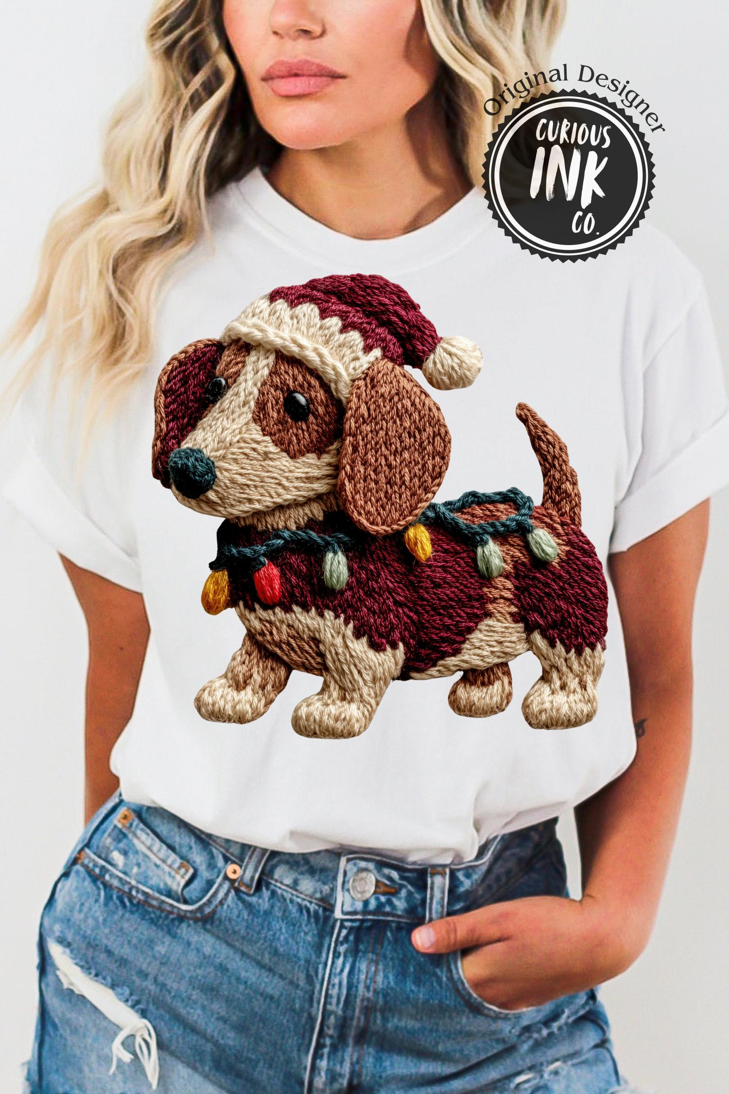 Knitted Dachshund Christmas PNG | Cozy Dog Holiday Sublimation Design | Chunky Yarn Winter Art | Cute Handmade Xmas POD Design