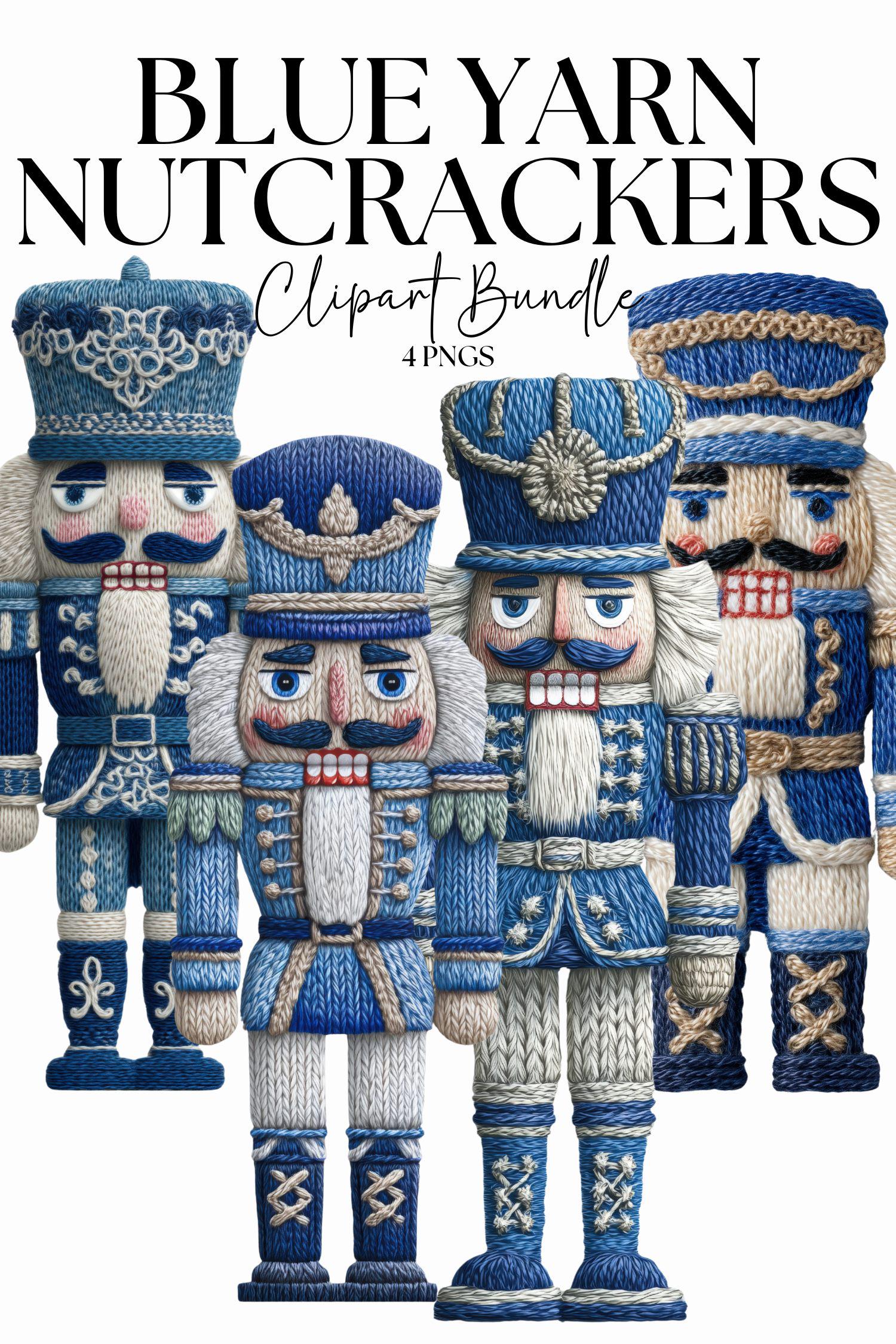 Blue Yarn Nutcracker png, Royal Navy Nutcracker png, Crochet Yarn Christmas Bundle, Knitted Nutcracker Design Elements