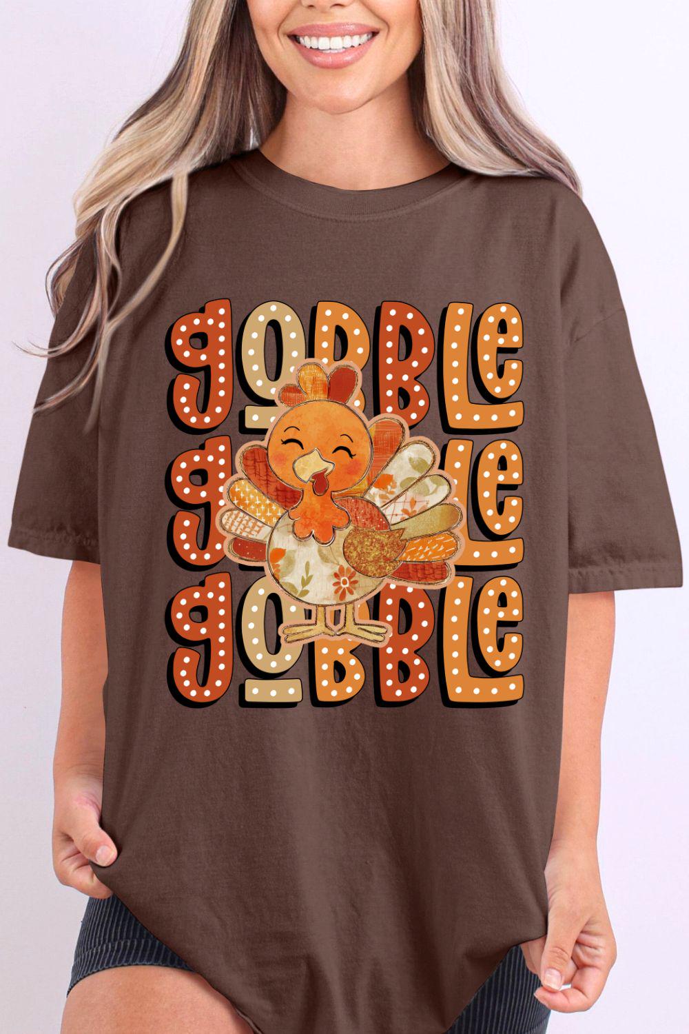 Gobble Gobble PNG | Retro Fall Shirt Design | Vintage Thanksgiving Sublimation Print for POD Shirts & Custom Gifts | Patchwork Turkey png